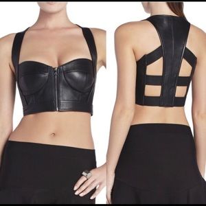 BCBG cage bra top black leather
