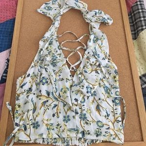 Kendall Kylie flowered lace up crop top