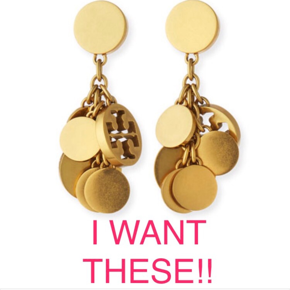 Tory Burch Logo Charm Dangle Earrings - Brass