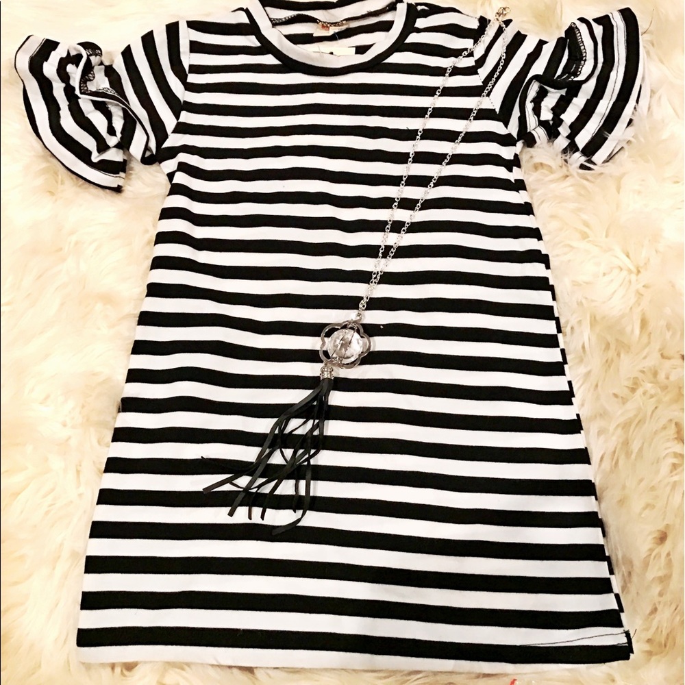 Girls Black and White striped dress