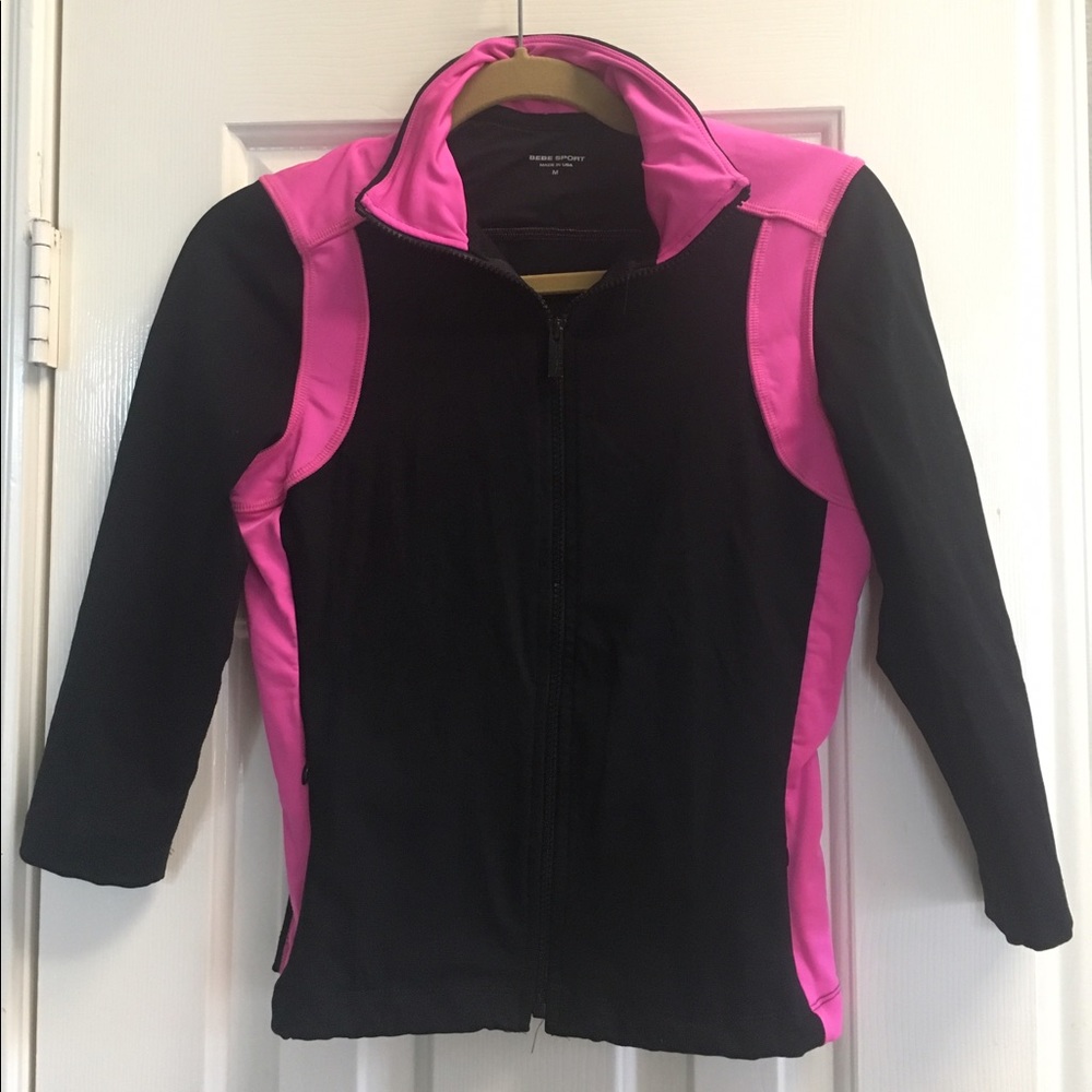 Rare! Bebe sport sweat jacket black/ neon pink