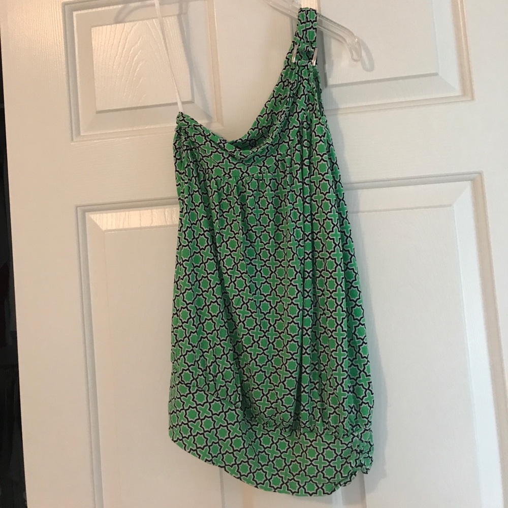 One Shoulder Green Patterned Top
