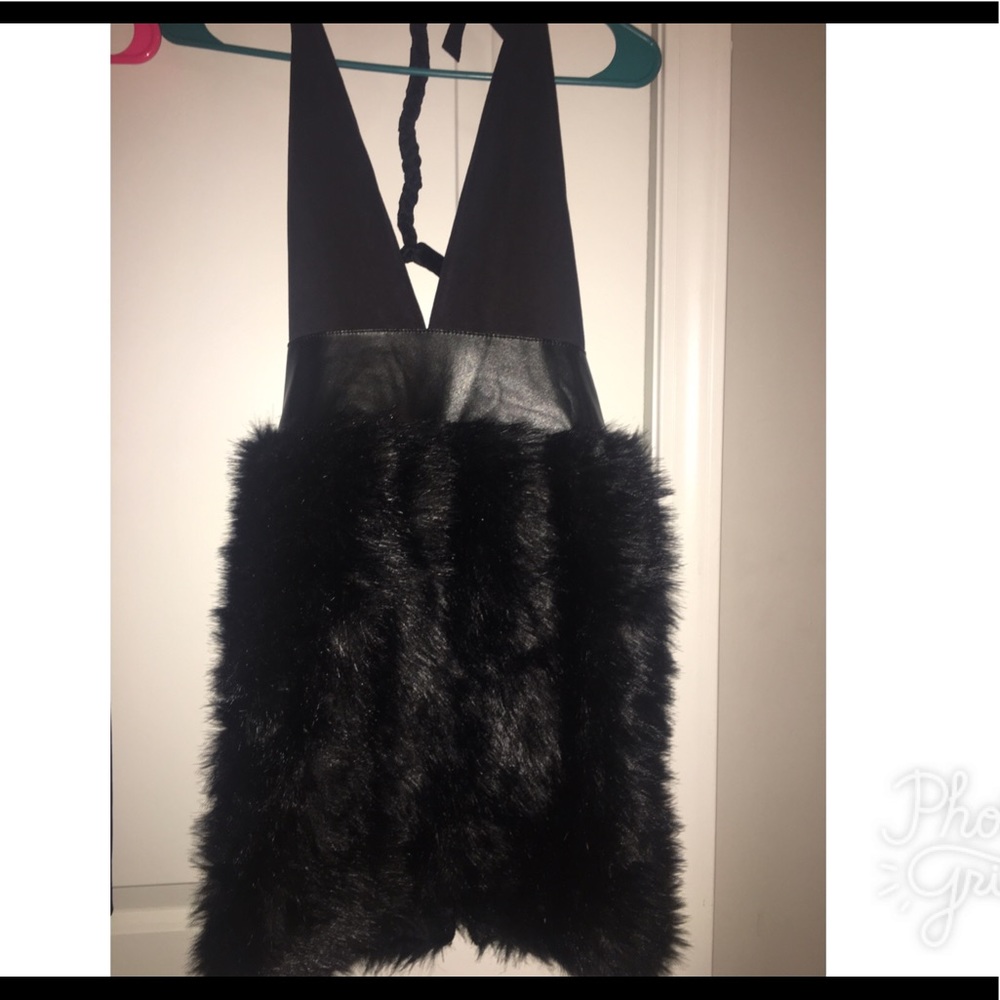 Sexy halter dress with fur bottom