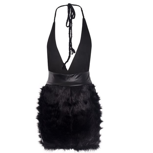 Sexy halter dress with fur bottom - Picture 2 of 2