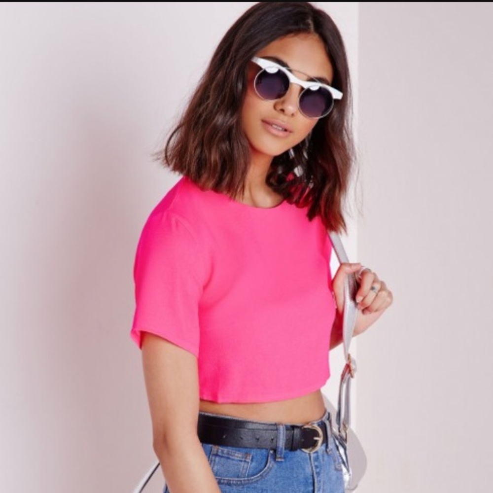 Missguided Neon Pink Crepe Crop Top