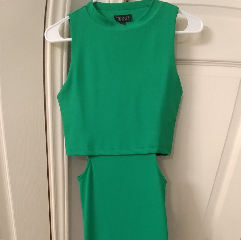 Topshop emerald green midi dress
