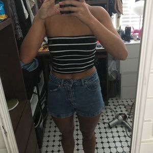 Striped strapless/ tube crop top with back tie