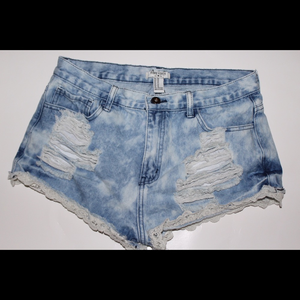 distressed lace high waisted shorts