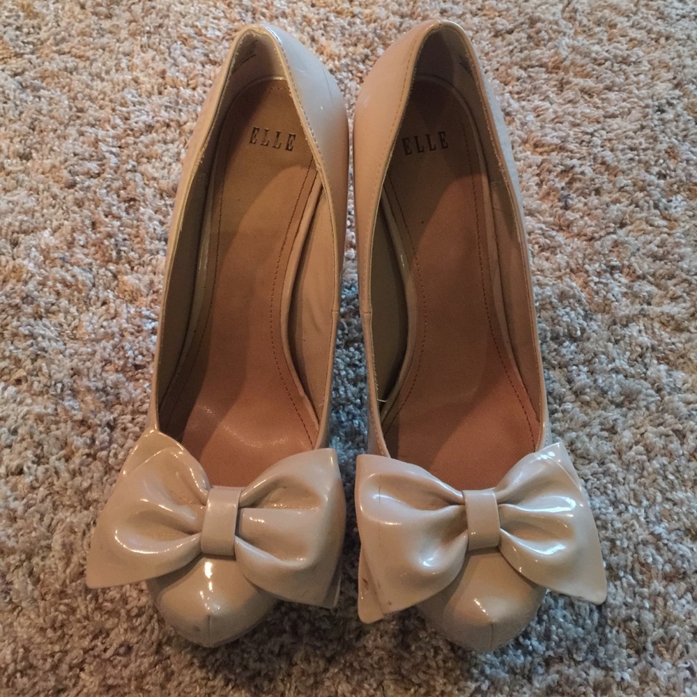 ELLE Nude Platform Heels with Bow