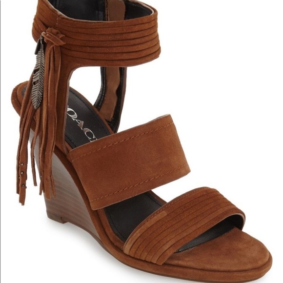 Coach Shoes - Coach Delaney Tassel Suede Wedge Heels Sandals 9.5