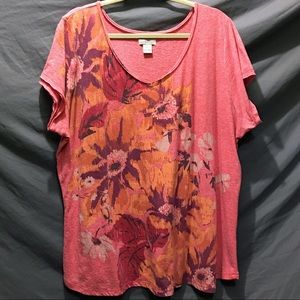 Lucky Brand Coral Plum Floral Tee 3X