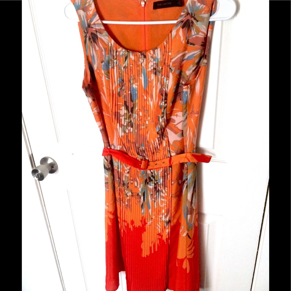 The Limited orange accordion pleat shift dress