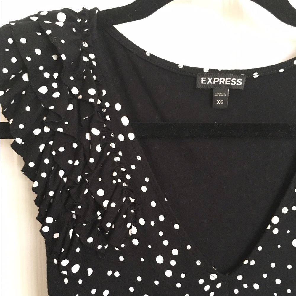 Express Black w/ White Polka Dot V Neck XS