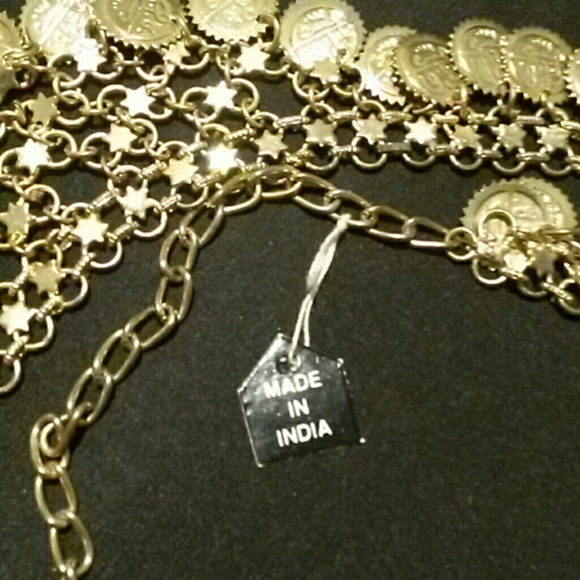 Gold Metal Coin Dangled Belt Made in India Vintage main image 4