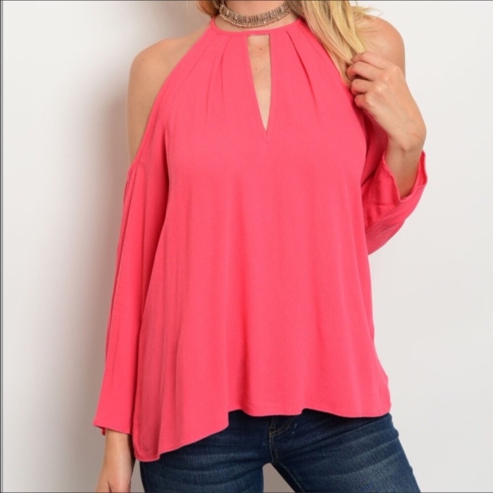 Coral Keyhole Cold Shoulder Top🌺