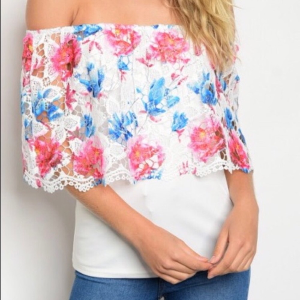 White Floral Off the Shoulder Top🎆