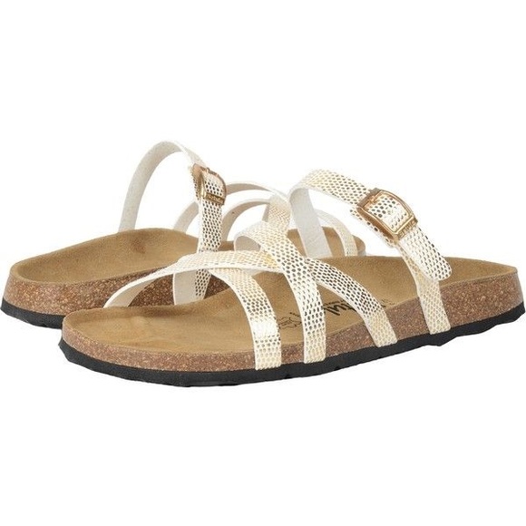 Birkenstock Shoes - Betula by Birkenstock white & gold leather sandals