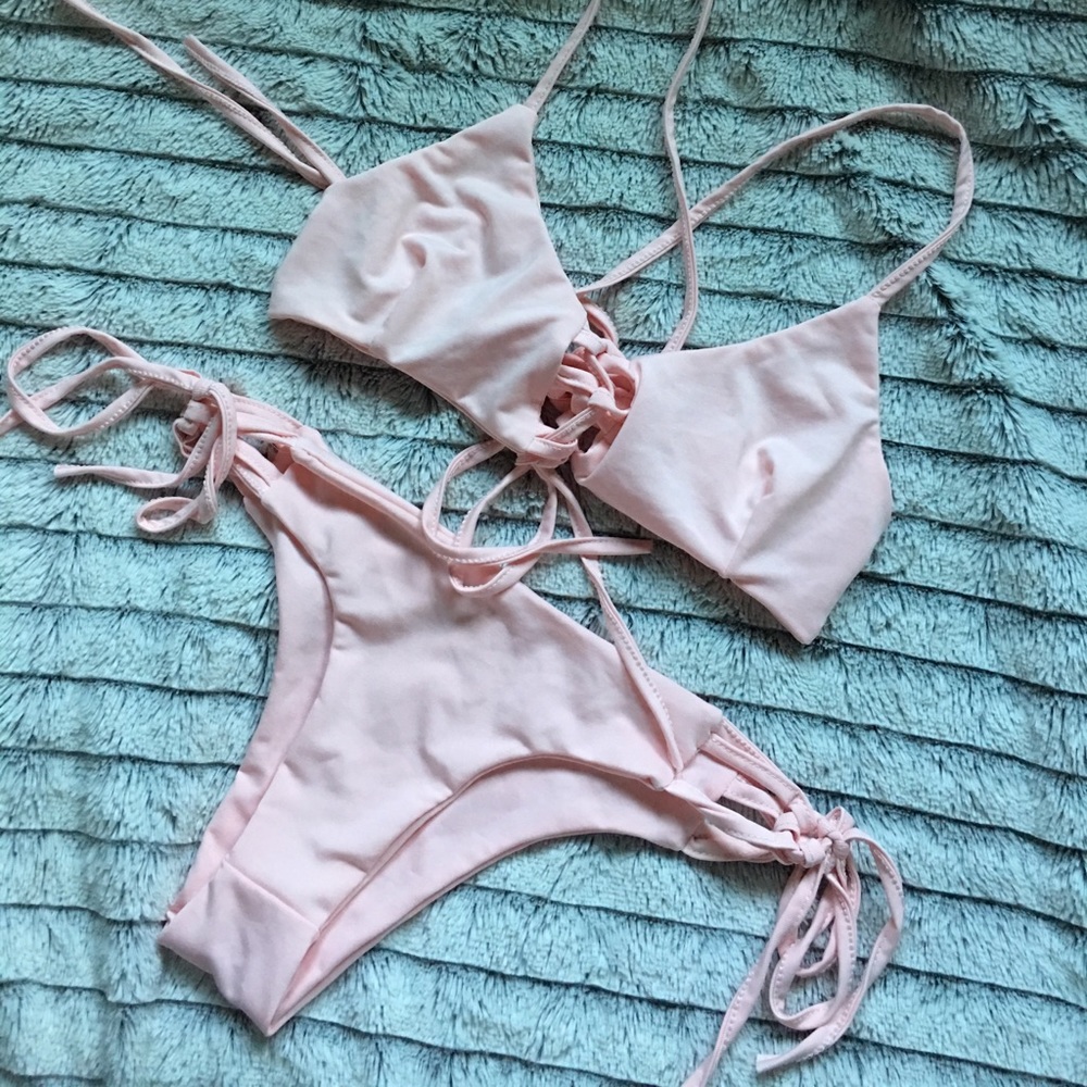 Baby Pink tie in front straps cheeky bikini