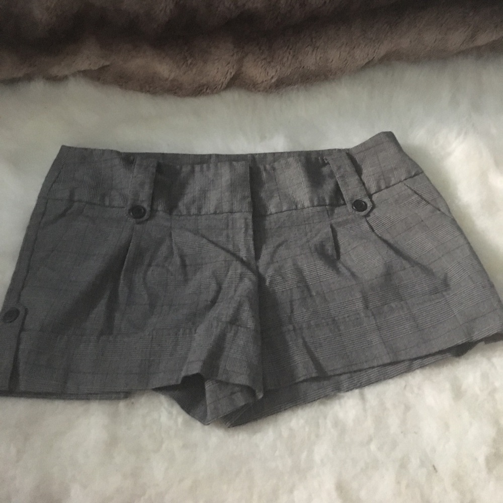 Grey and black plaid shorts