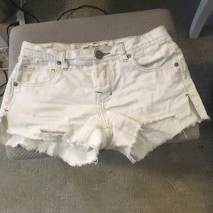 Free People White Distressed Jean Shorts