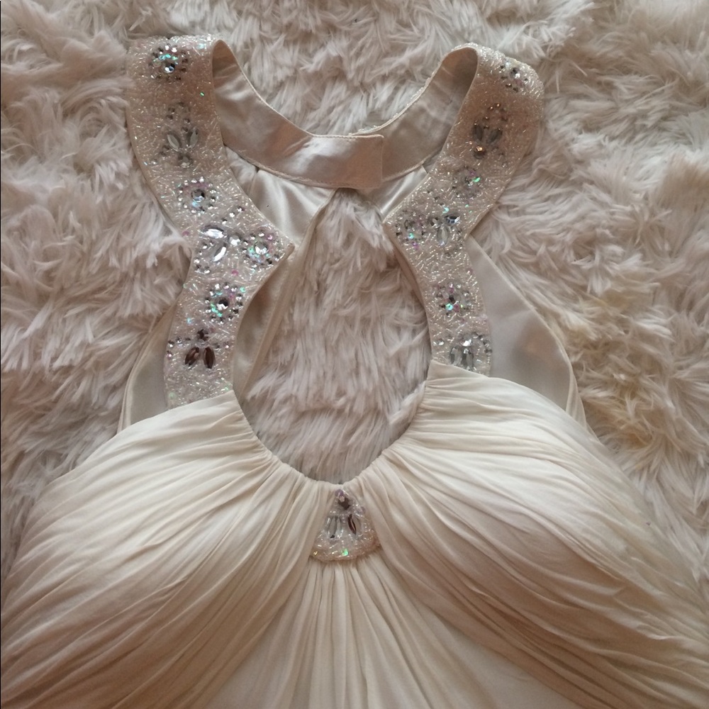 White rhinestone/ beaded keyhole wedding formal prom dress