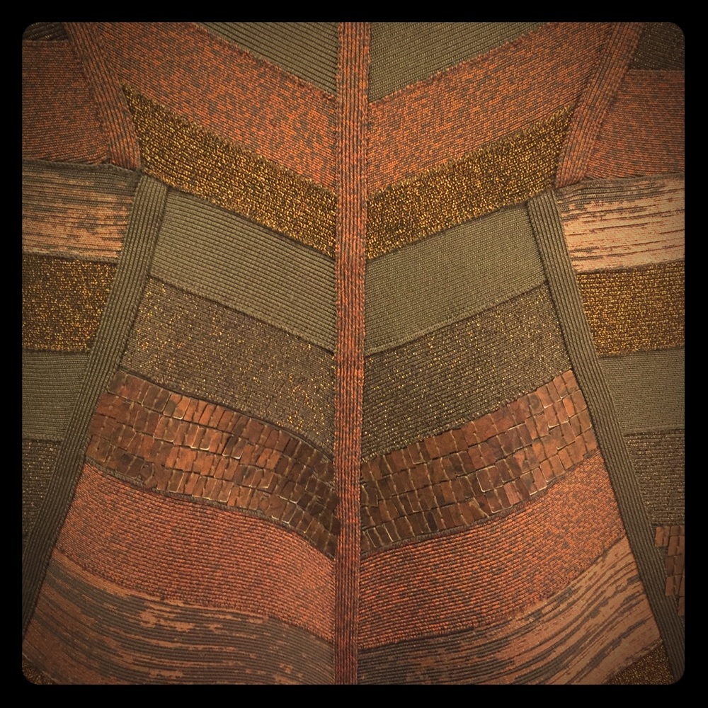 Herve Leger copper/brown sequined bandage dress