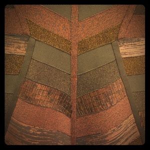 Herve Leger copper/brown sequined bandage dress