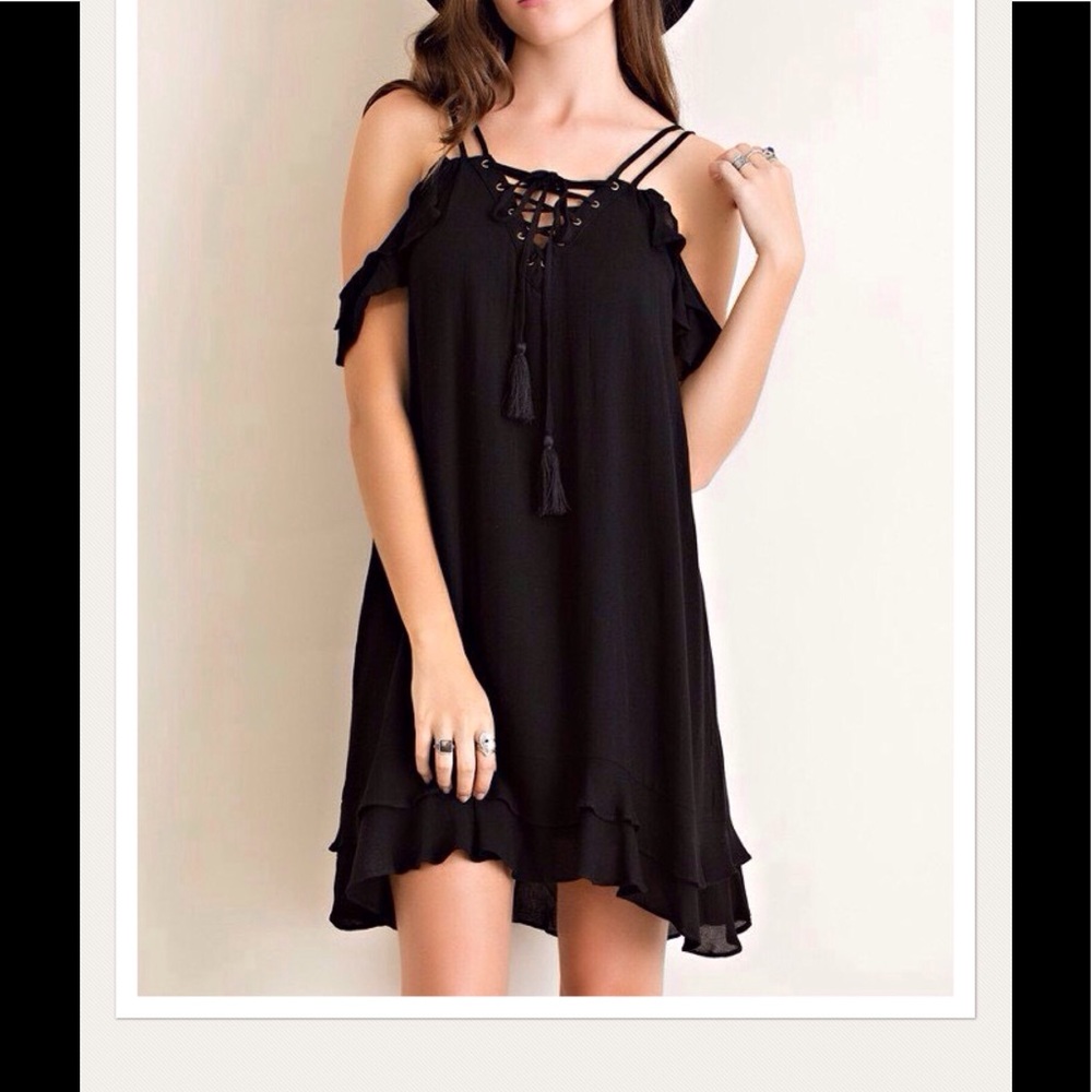 SALE  Entro Lace Up Strappy Cold Shoulder Dress