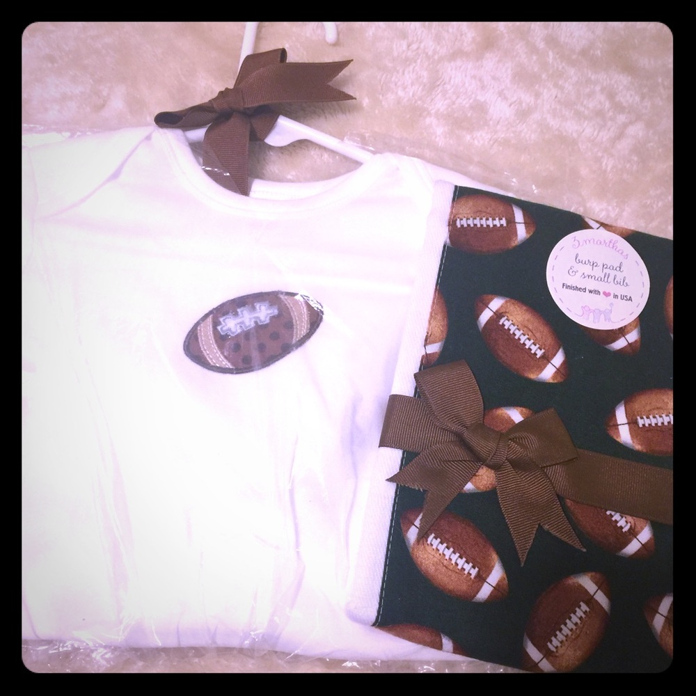 Football baby gown and burp cloth