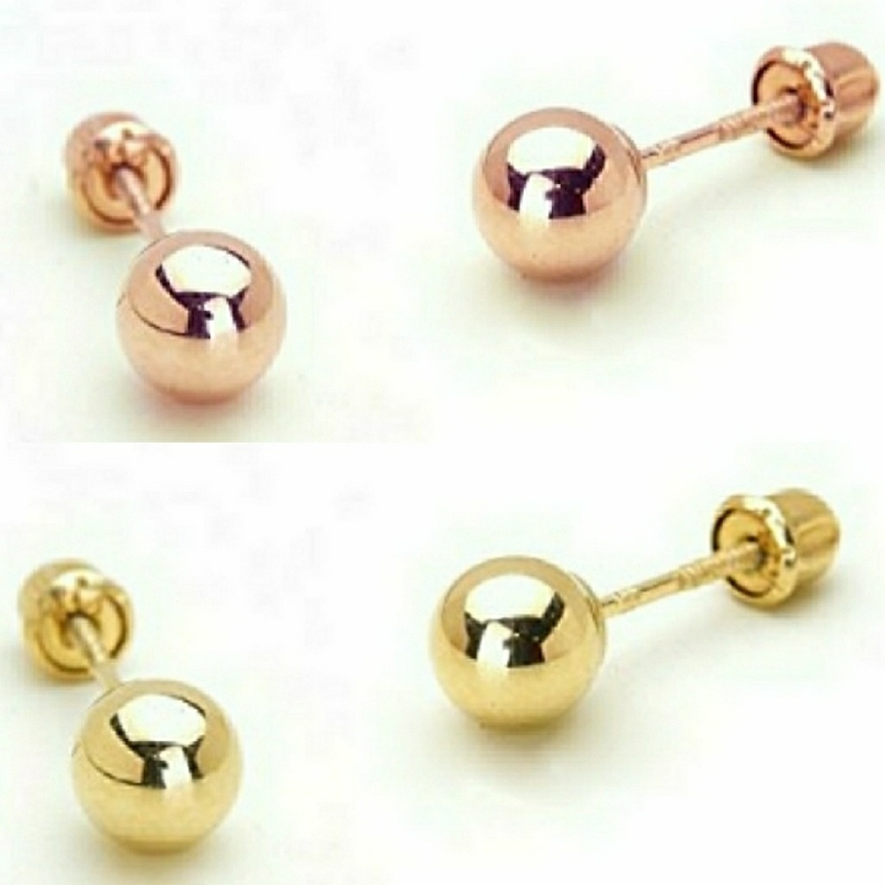 14k Rose Yellow Gold Stud Earrings 4mm - Picture 1 of 11