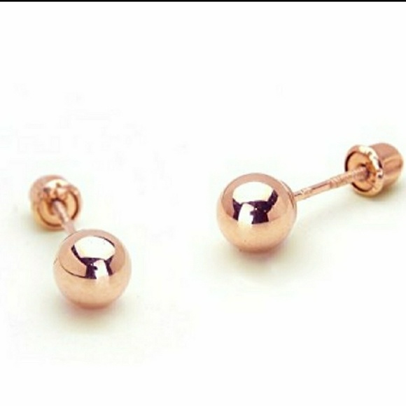 14k Rose Yellow Gold Stud Earrings 4mm - Picture 4 of 11