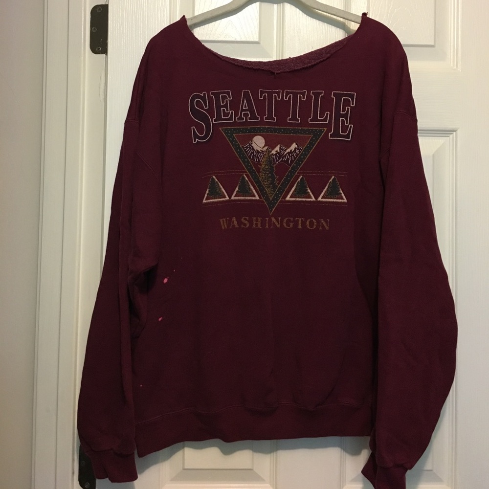 Retro Off the Shoulder Maroon Seattle Sweatshirt