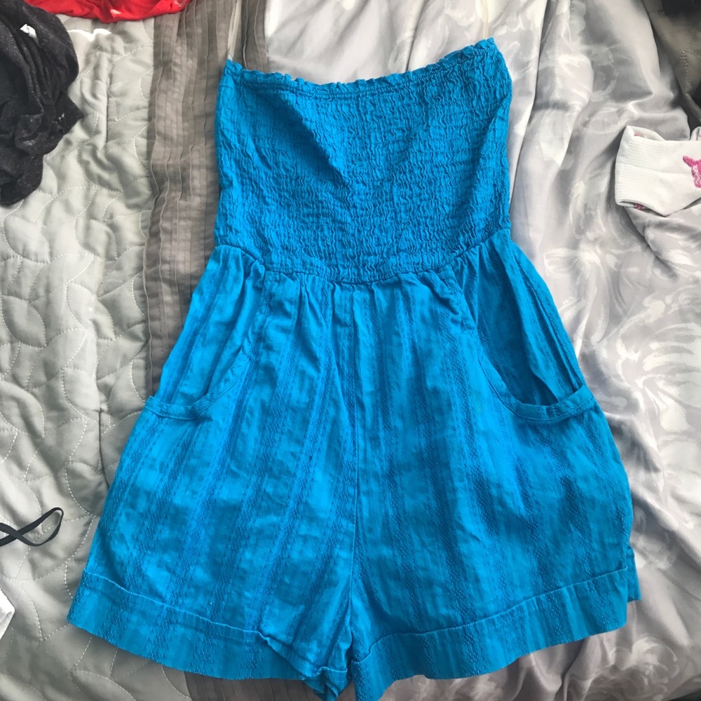 Bright blue  strapless romper