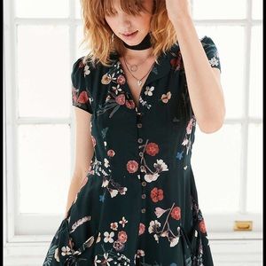 Kimchi Blue deep green floral romper