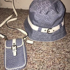 Coach bucket hat and small phone/ accessory case.