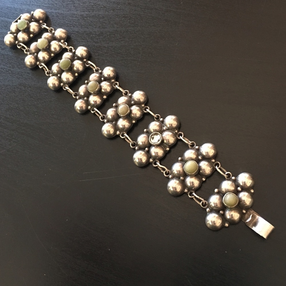 Vintage Sterling Silver Raised Bead Link Bracelet