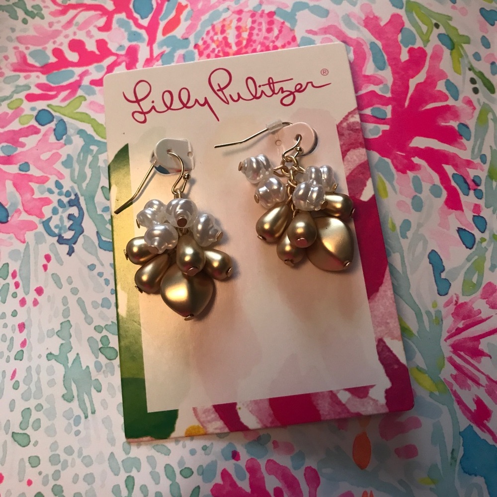 SOLD Lilly Pulitzer Gold and Pearl Dangle Earrings