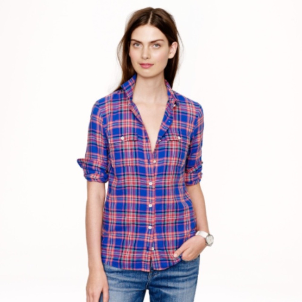 J. Crew Purple Tropical Cove Plaid Boy Shirt
