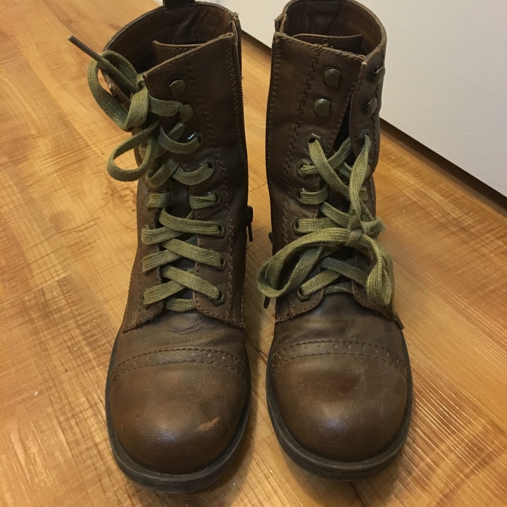 Brown combat boots