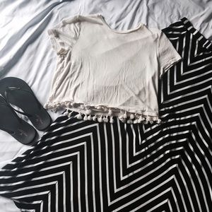 Forever 21 Cream fringe/ tassel crop top (MEDIUM)