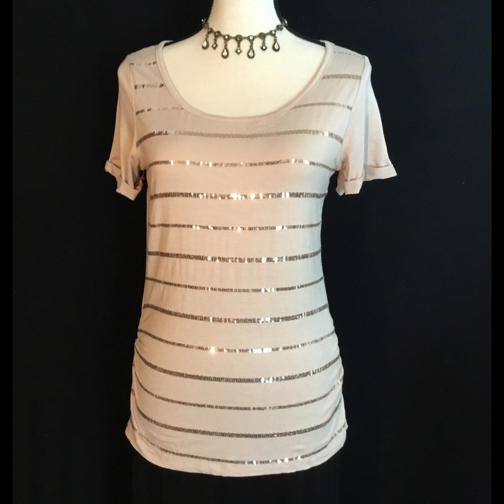 Sweet Short Sleeved Top with Sequins Stripes