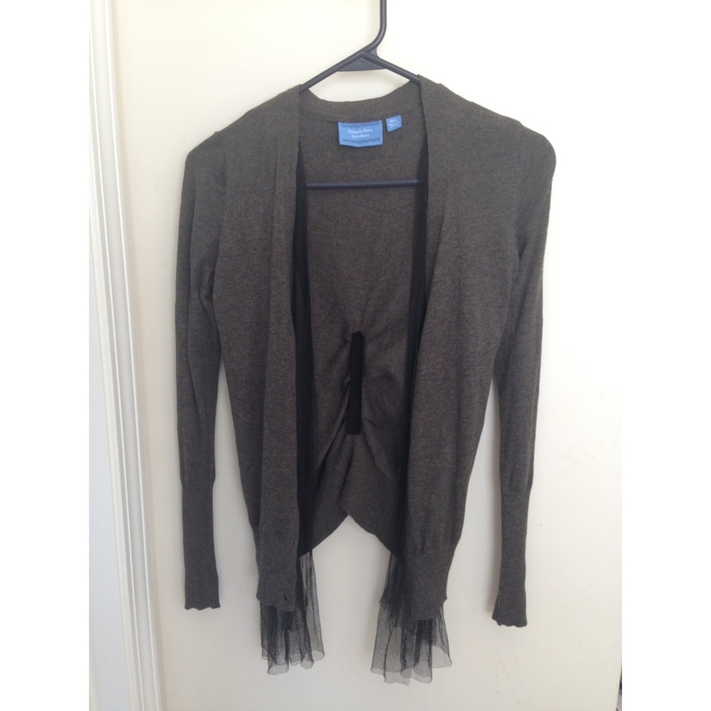 Vera Wang gray cardigan with mesh detail