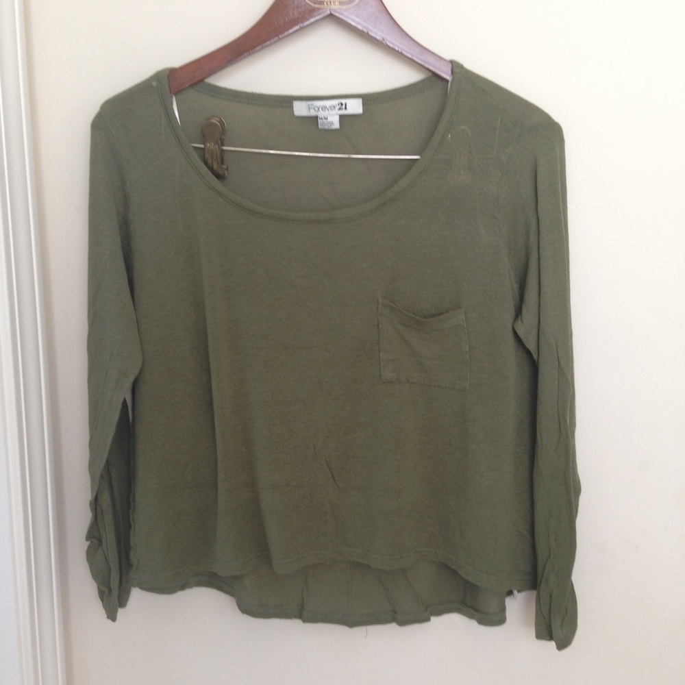 Olive long sleeve tee with pocket