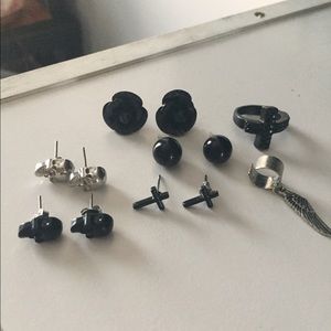 Black and Silver earring SET with FREE RING