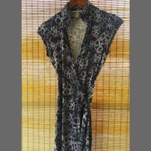 Silk Gray Patterned Wrap Dress