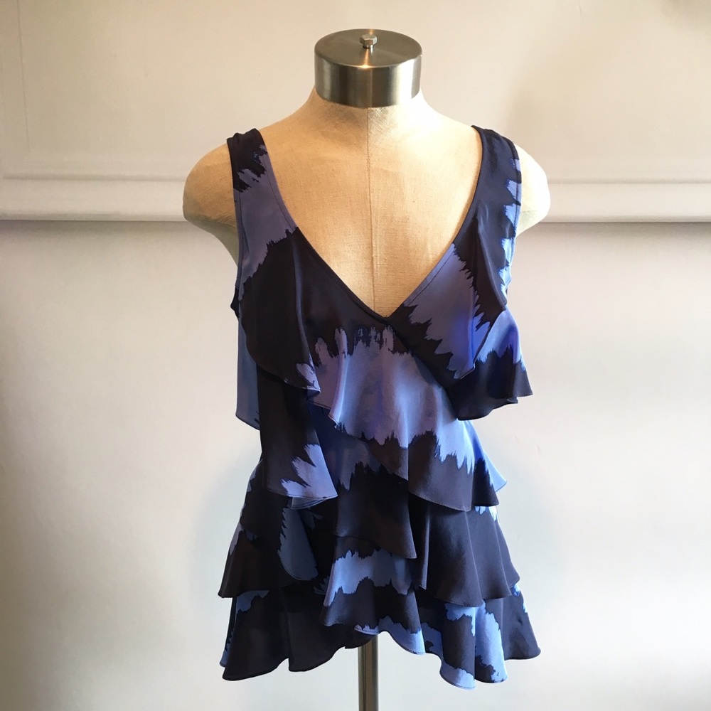 Tracy Reese blue ruffled tank