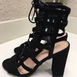 Suede Laced Up Block Heels