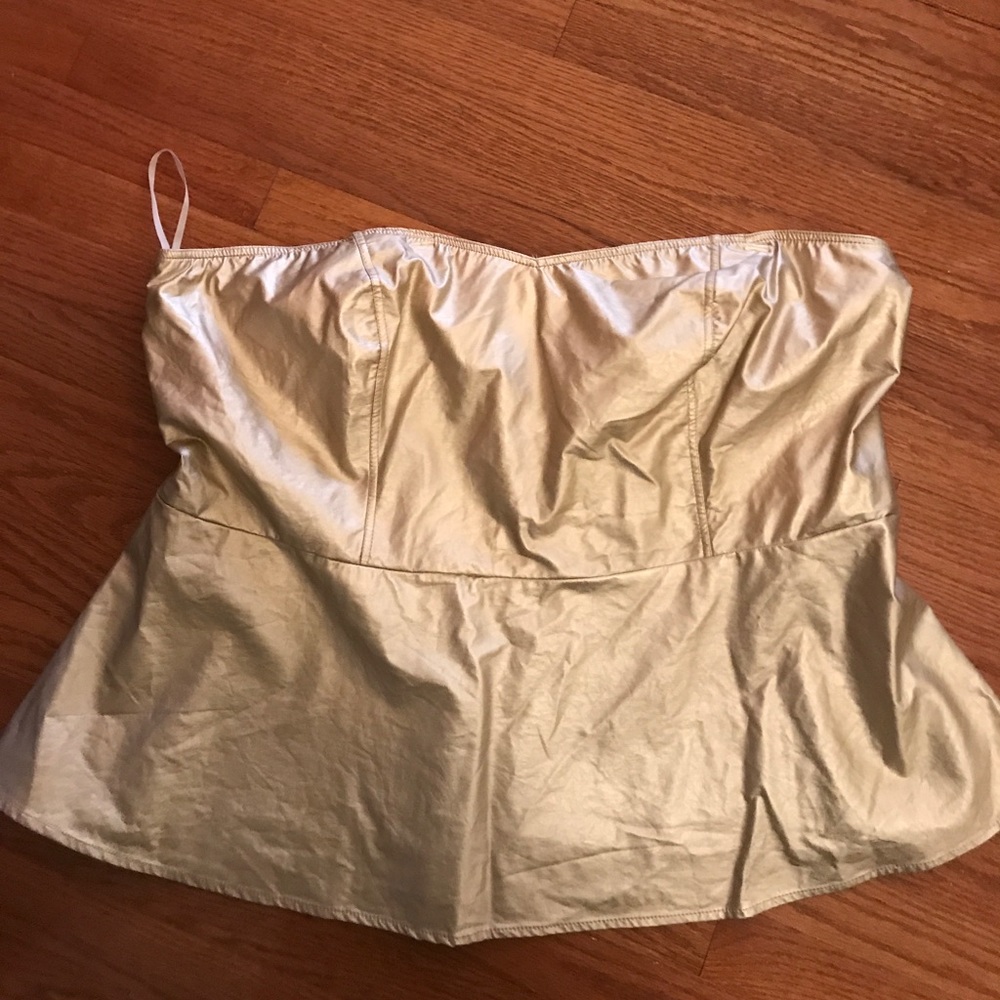 Metallic Gold Strapless Peplum Top
