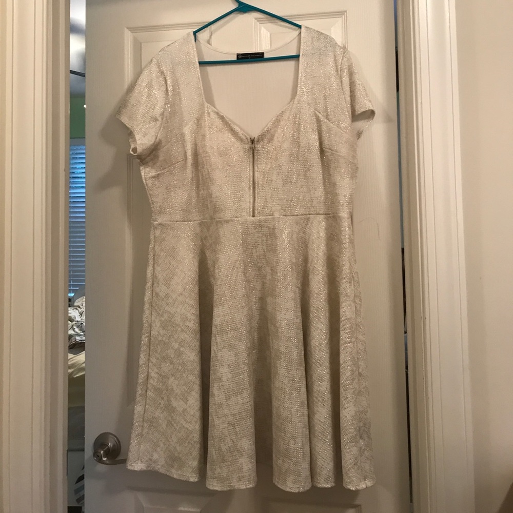 Cream and Metallic Gold Skater Dress