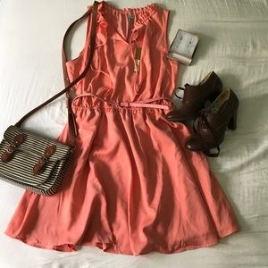 Ruffle Neckline Tie Front Dress